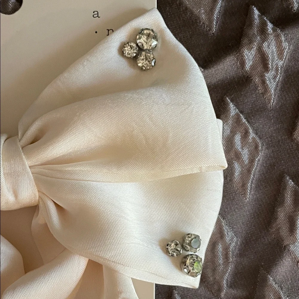 Chic White Hair Bow with Rhinestones
